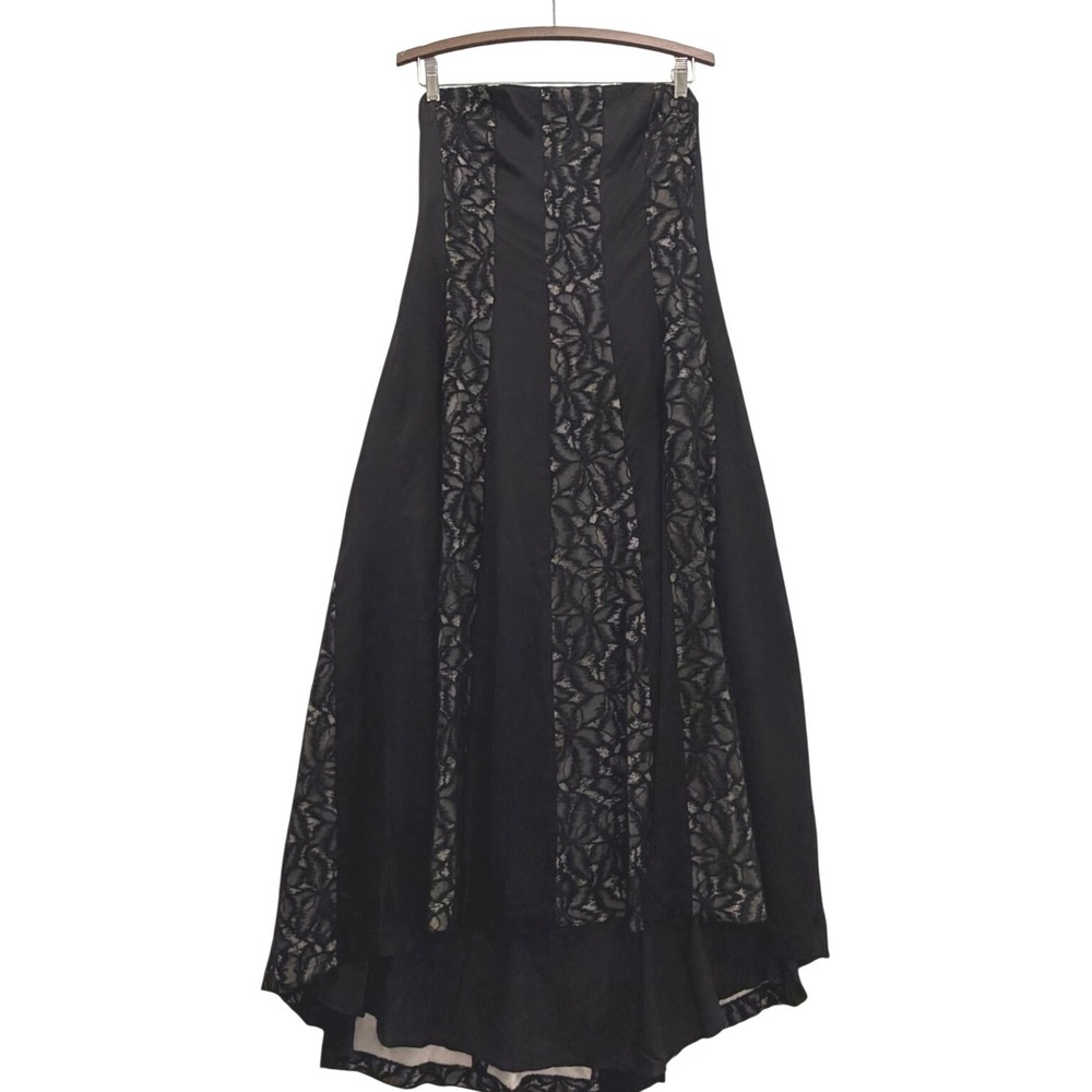Donna Karan Black Strapless Lace-Panel Evening Dress